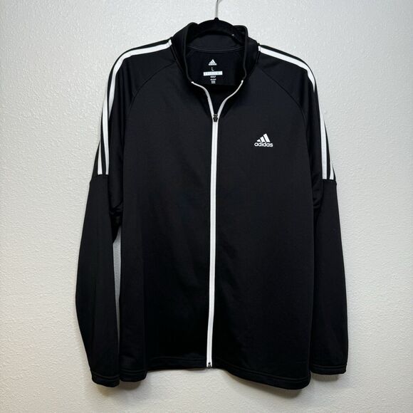 Adidas Golf Jacket 3 Stripe Black Full Zip Mens Large UPF50 - Picture 1 of 3